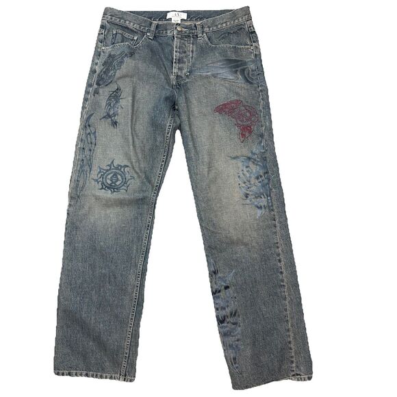 Armani Exchange A|X Jeans Mens 34 Long Relaxed Graphic Y2K Grunge Streetwear - Picture 1 of 11